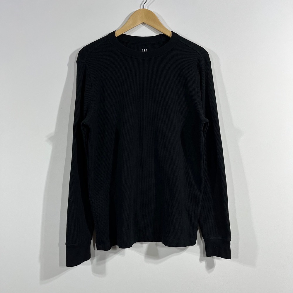 Gap 90s Grunge Minimalist Waffle Knit Thermal Top Black Crew‎ Neck Womens Large